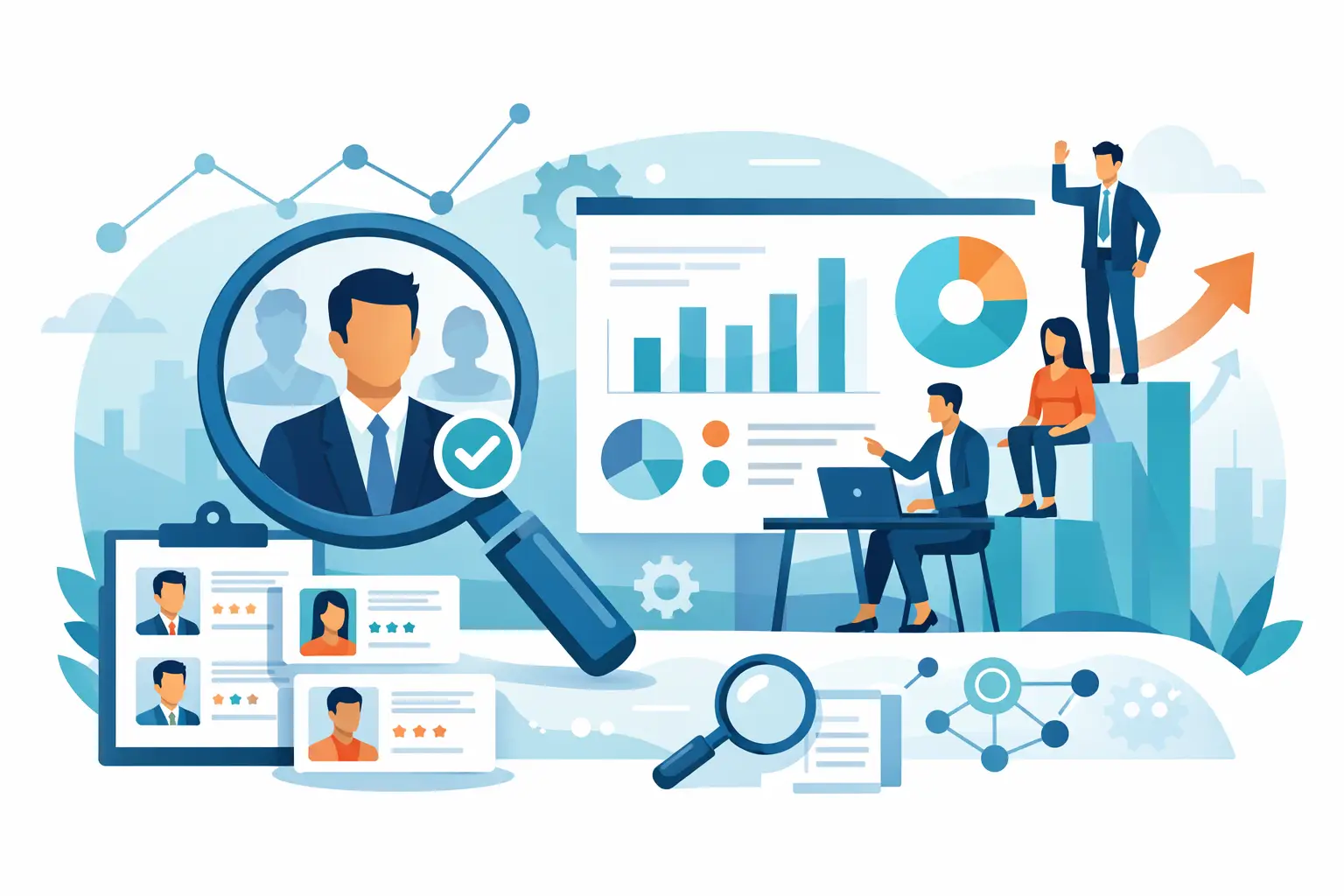 Applicant pool quality analysis dashboard: charts and candidate cards showing sourcing quality and gaps.