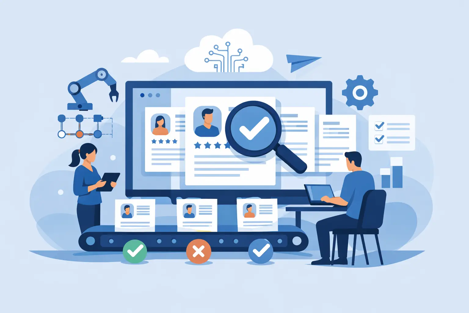 Resumes flowing from an ATS into an evidence-based screening workflow, reviewed by recruiters.
