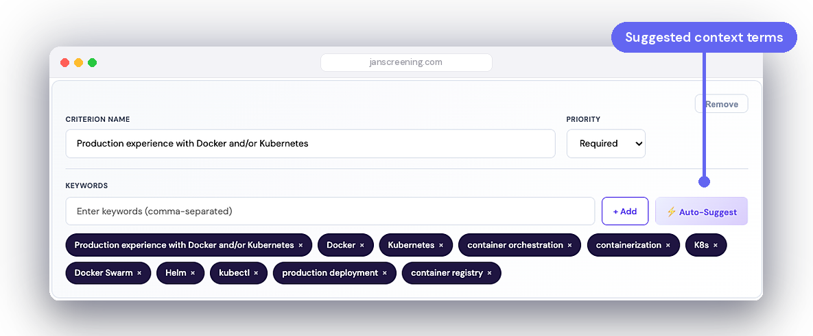 JAN define screening criteria screen